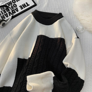 Male Christmas Jumpers Korean Mens Patchwork Color Sweaters New Fashion Winter High Quality Luxury O-neck Sweater
